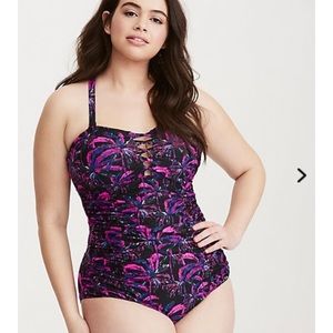 Torrid Palm Tree Print Lattice Front One Piece